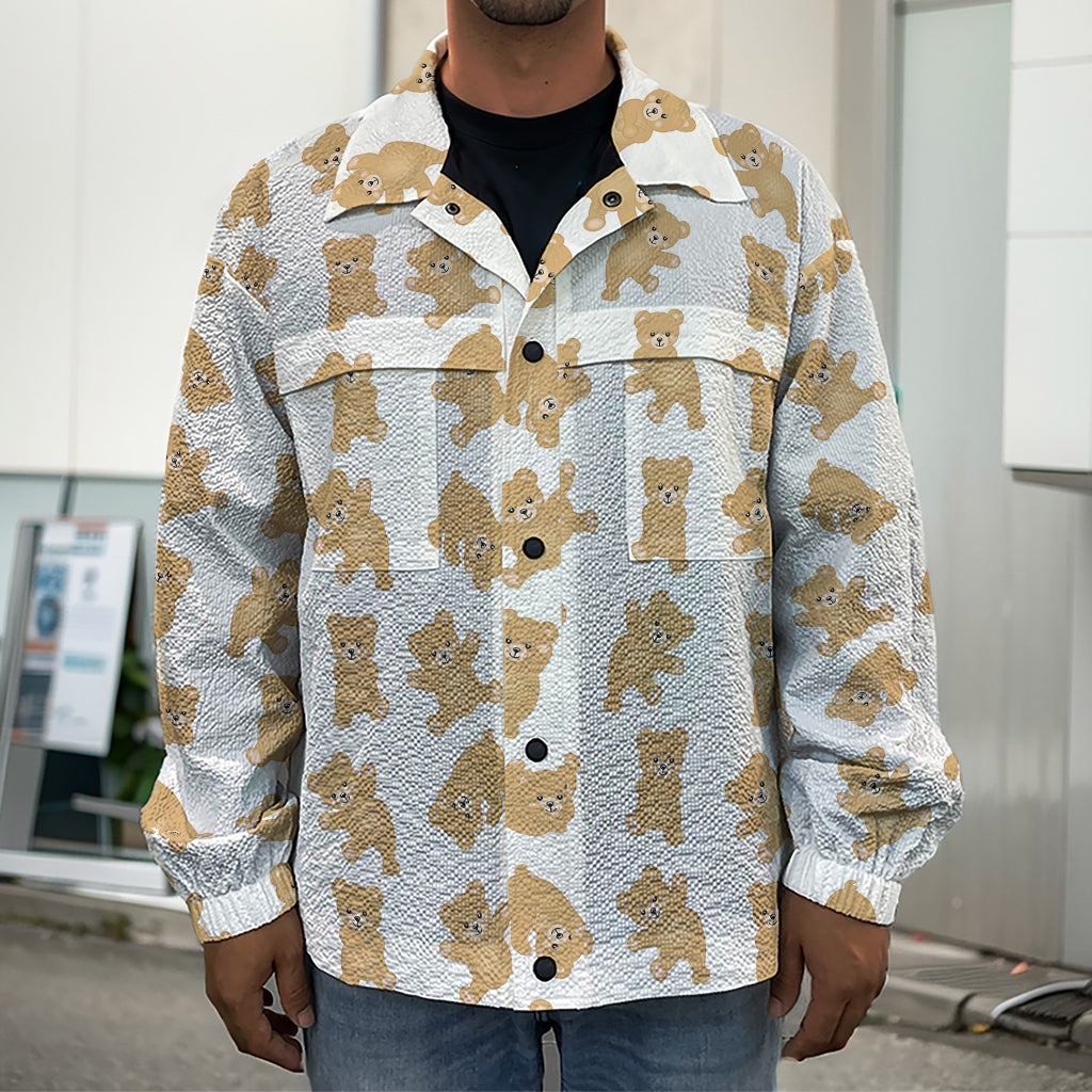 Cartoon Teddy Bear Pattern Print Men's Shirt Jacket