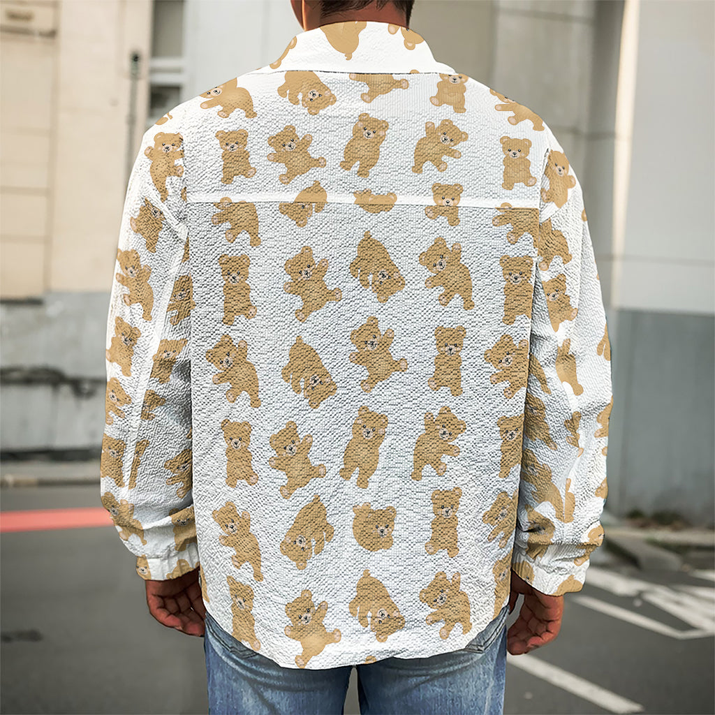 Cartoon Teddy Bear Pattern Print Men's Shirt Jacket