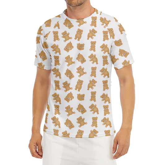Cartoon Teddy Bear Pattern Print Men's Short Sleeve Rash Guard
