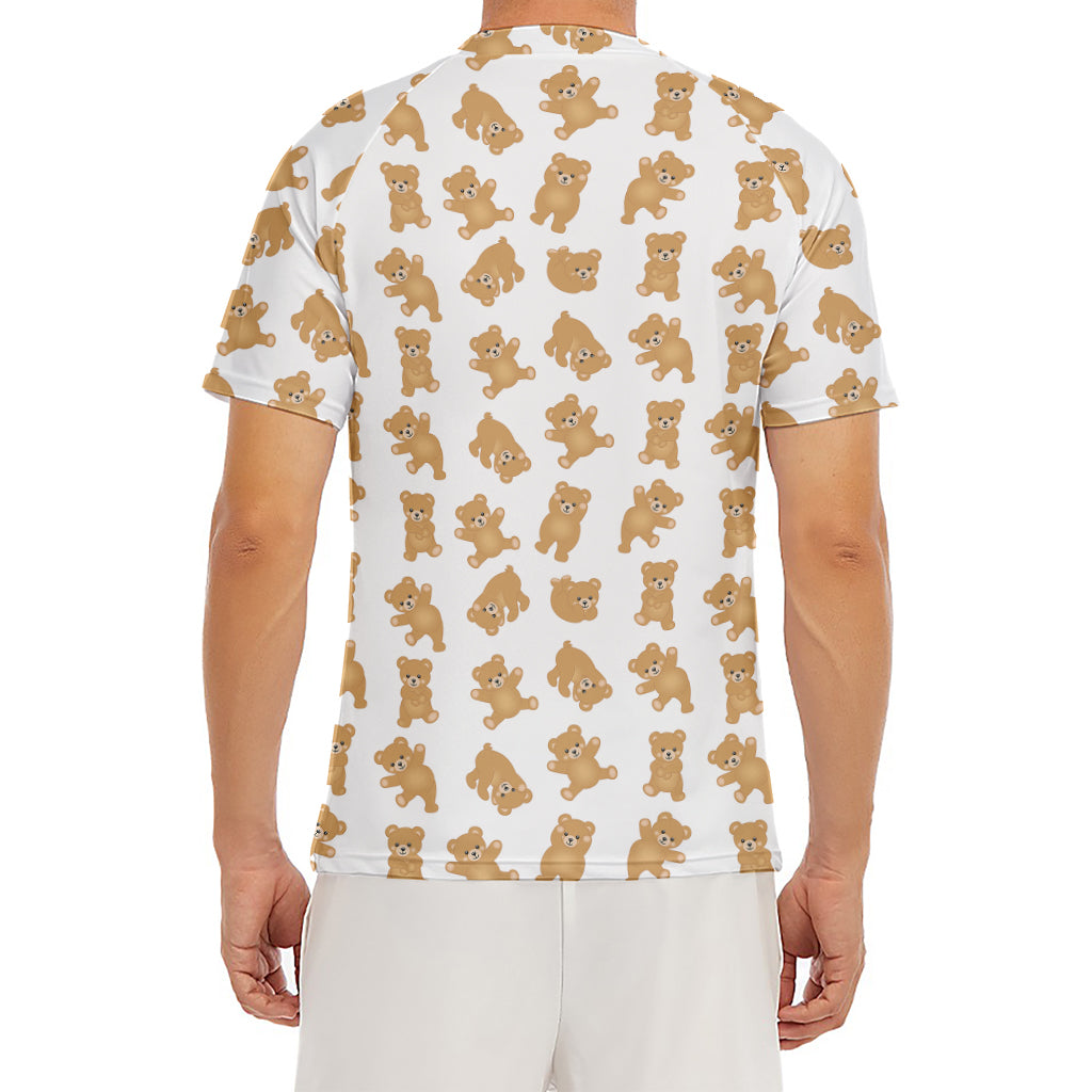 Cartoon Teddy Bear Pattern Print Men's Short Sleeve Rash Guard