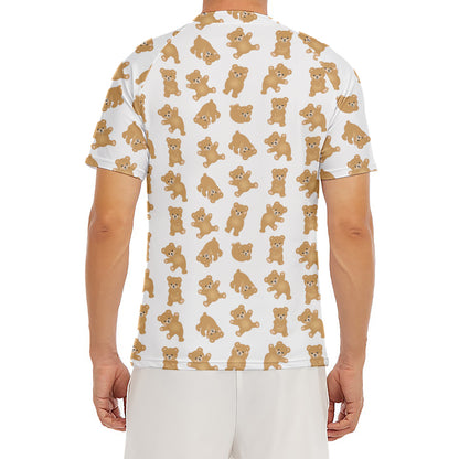 Cartoon Teddy Bear Pattern Print Men's Short Sleeve Rash Guard