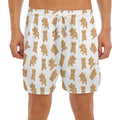 Cartoon Teddy Bear Pattern Print Men's Split Running Shorts