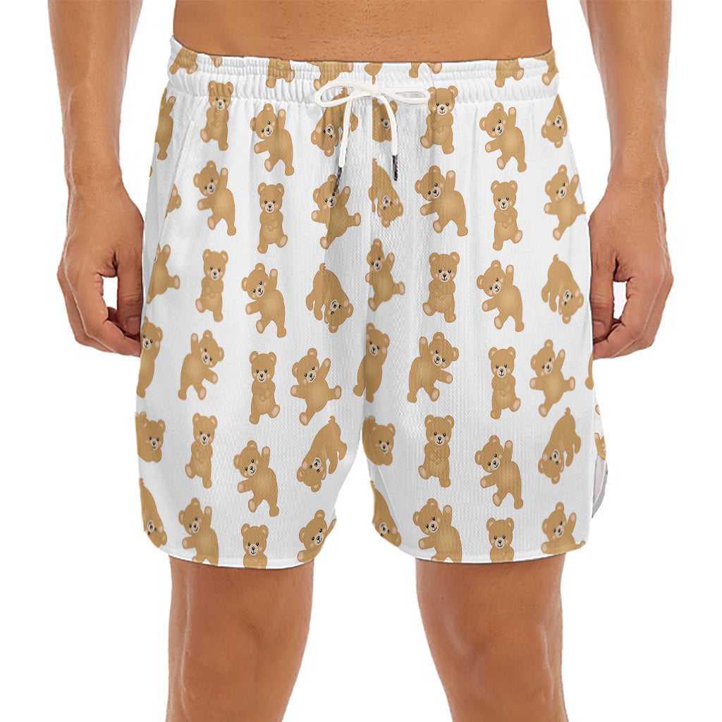 Cartoon Teddy Bear Pattern Print Men's Split Running Shorts