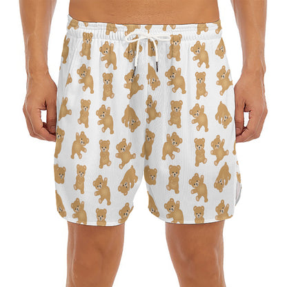 Cartoon Teddy Bear Pattern Print Men's Split Running Shorts