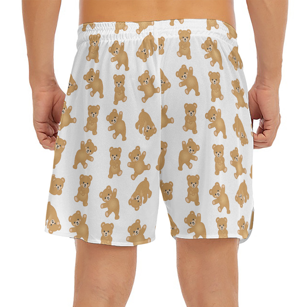 Cartoon Teddy Bear Pattern Print Men's Split Running Shorts