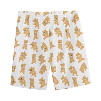 Cartoon Teddy Bear Pattern Print Men's Sports Shorts