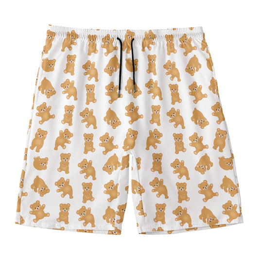Cartoon Teddy Bear Pattern Print Men's Swim Trunks