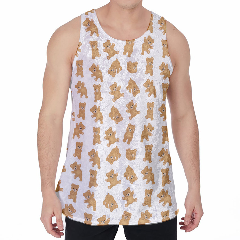Cartoon Teddy Bear Pattern Print Men's Velvet Tank Top
