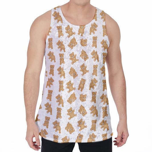 Cartoon Teddy Bear Pattern Print Men's Velvet Tank Top