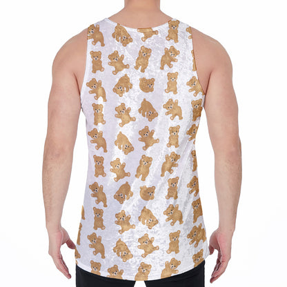 Cartoon Teddy Bear Pattern Print Men's Velvet Tank Top