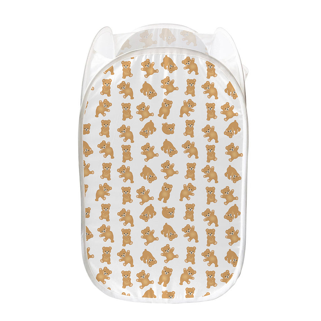 Cartoon Teddy Bear Pattern Print Mesh Laundry Hamper