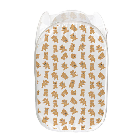 Cartoon Teddy Bear Pattern Print Mesh Laundry Hamper
