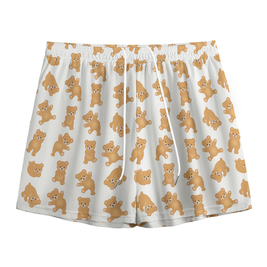 Cartoon Teddy Bear Pattern Print Mesh Shorts