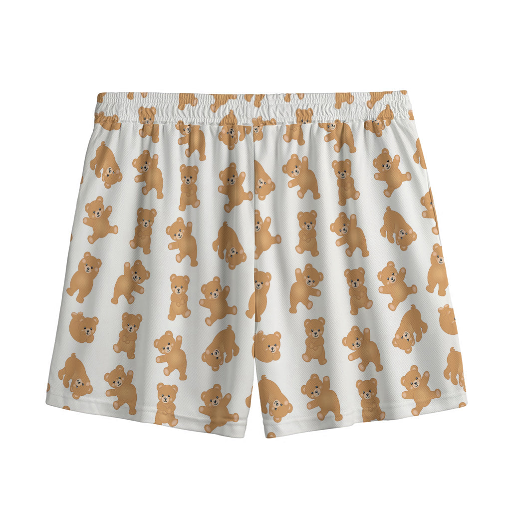 Cartoon Teddy Bear Pattern Print Mesh Shorts