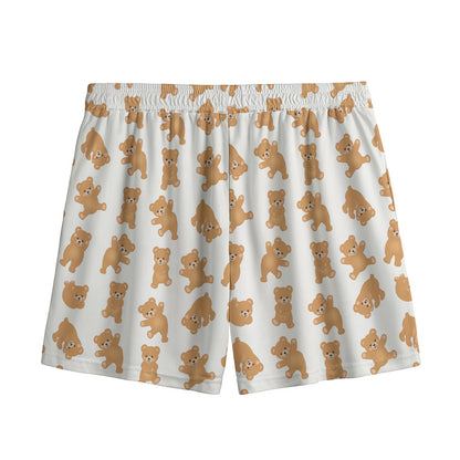 Cartoon Teddy Bear Pattern Print Mesh Shorts