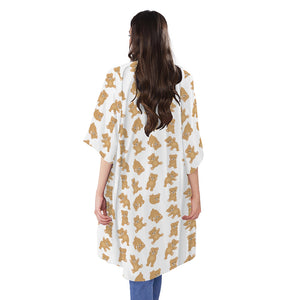 Cartoon Teddy Bear Pattern Print Open Front Beach Cover Up