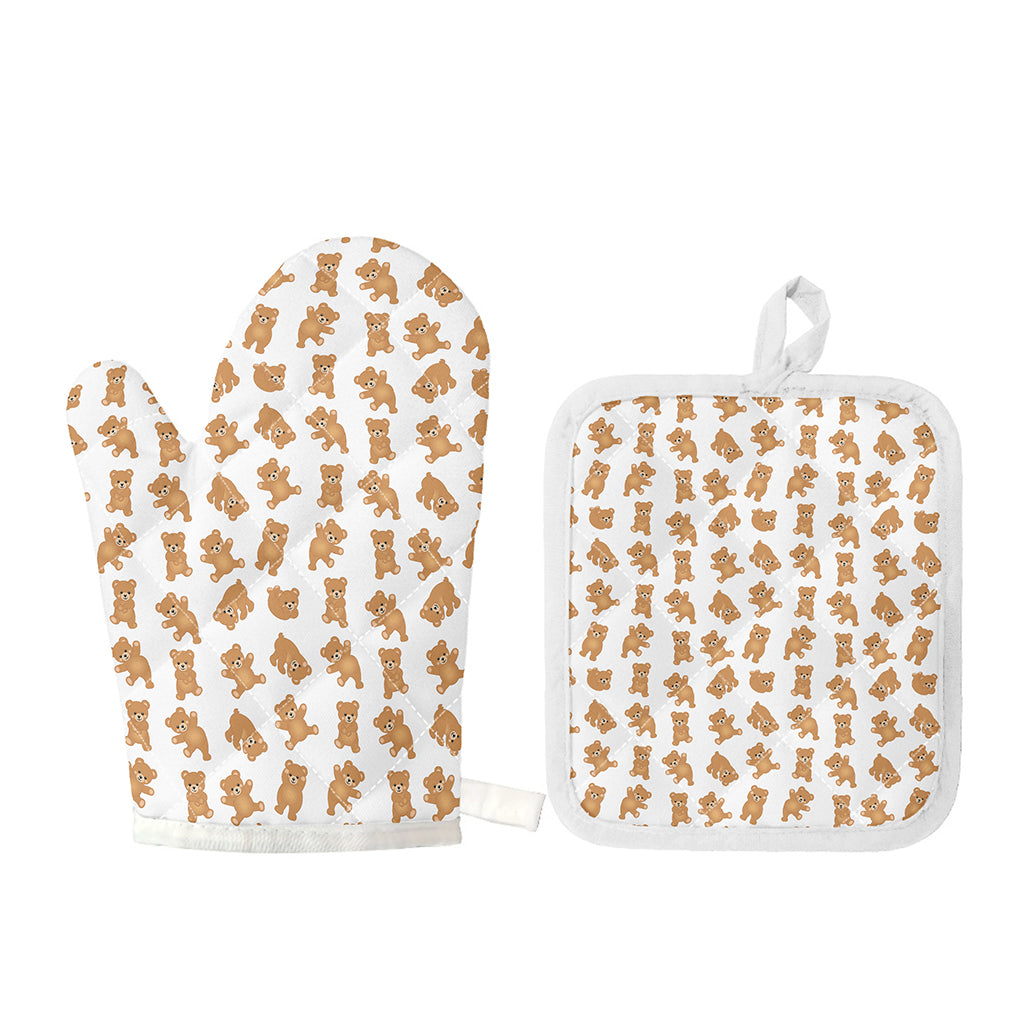 Cartoon Teddy Bear Pattern Print Oven Mitt And Pot Holder Set