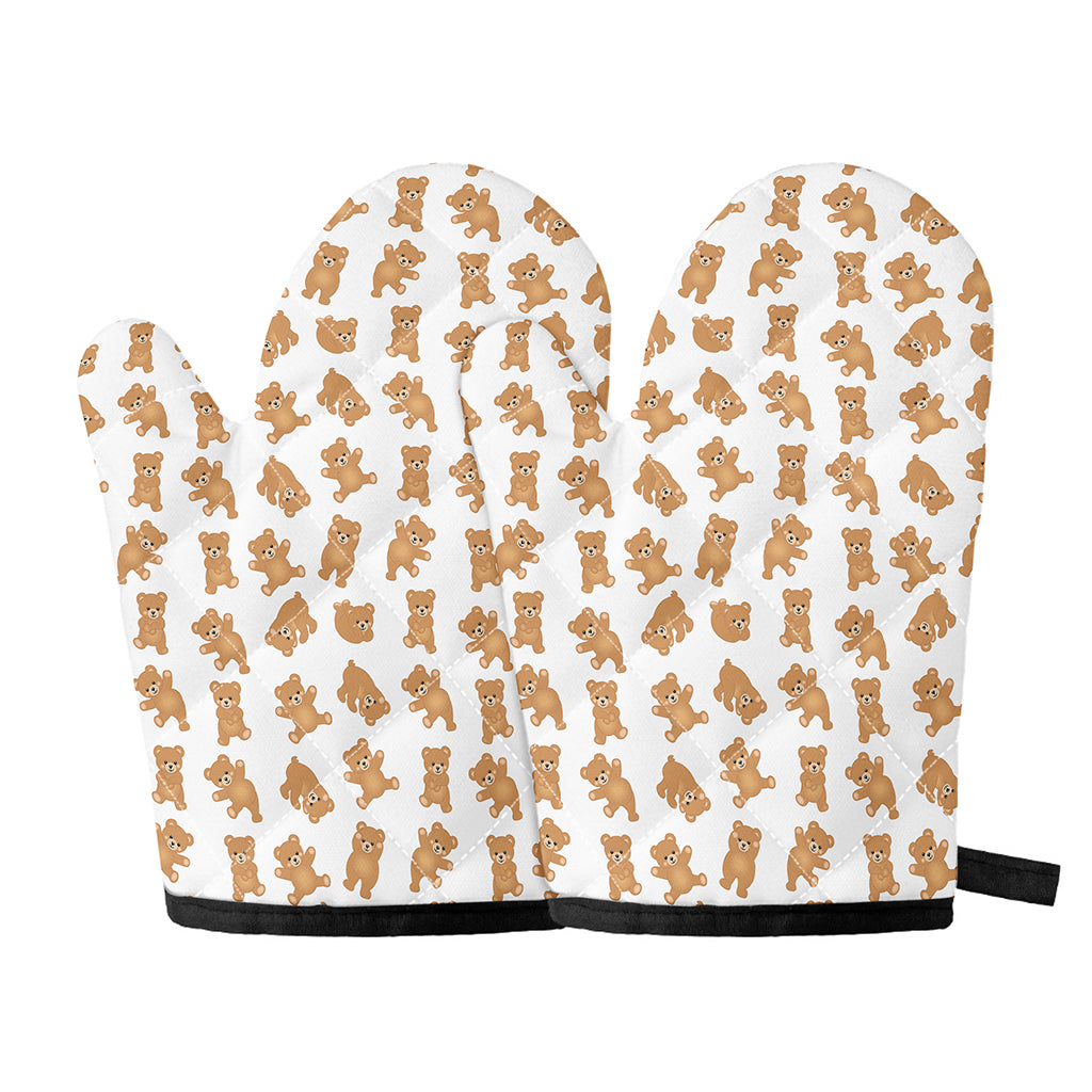 Cartoon Teddy Bear Pattern Print Oven Mitts