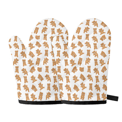 Cartoon Teddy Bear Pattern Print Oven Mitts