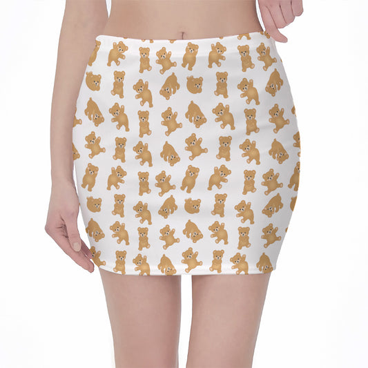 Cartoon Teddy Bear Pattern Print Pencil Mini Skirt