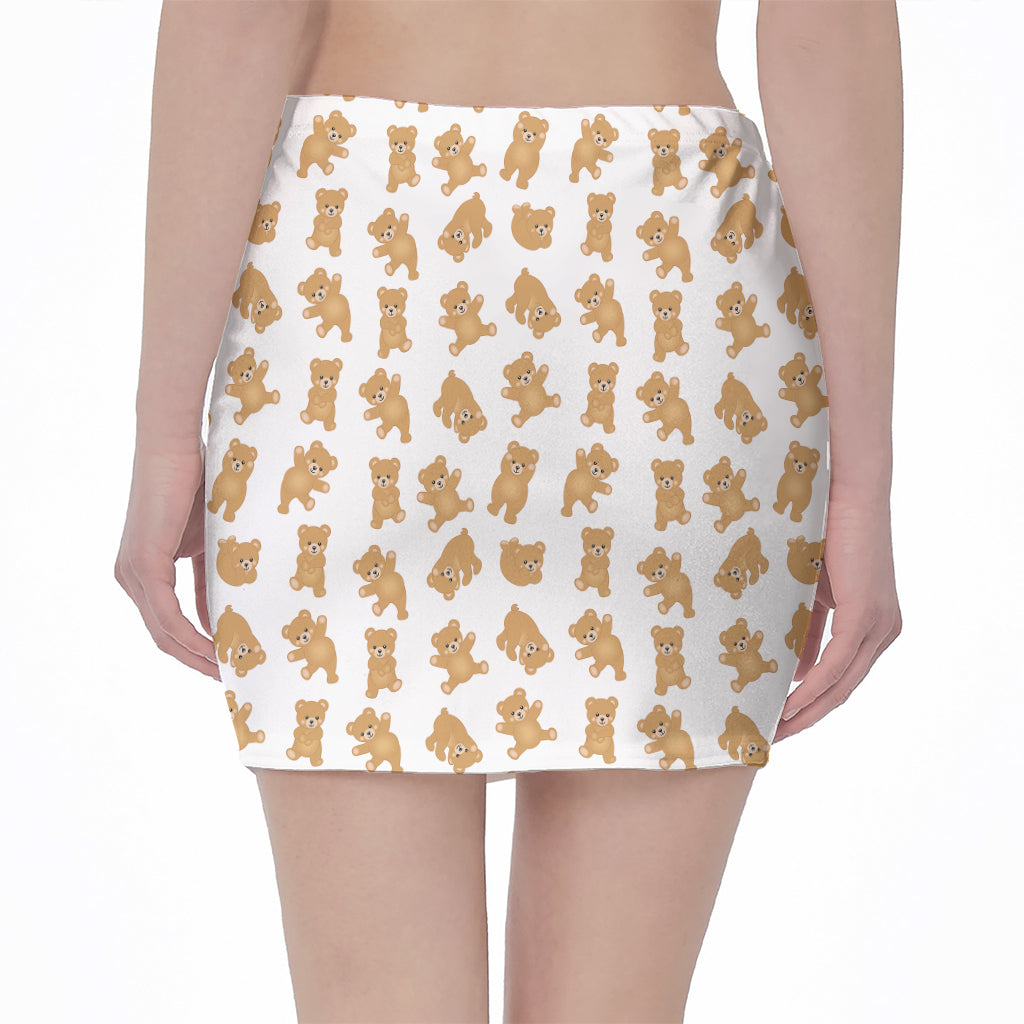 Cartoon Teddy Bear Pattern Print Pencil Mini Skirt