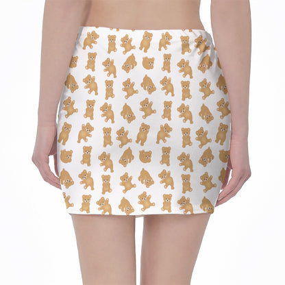 Cartoon Teddy Bear Pattern Print Pencil Mini Skirt