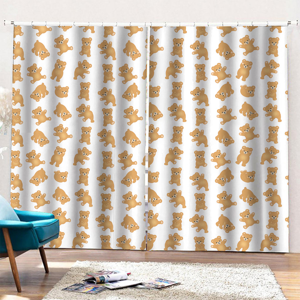 Cartoon Teddy Bear Pattern Print Pencil Pleat Curtains