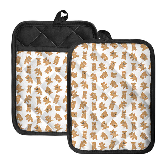 Cartoon Teddy Bear Pattern Print Pot Holders With Pocket