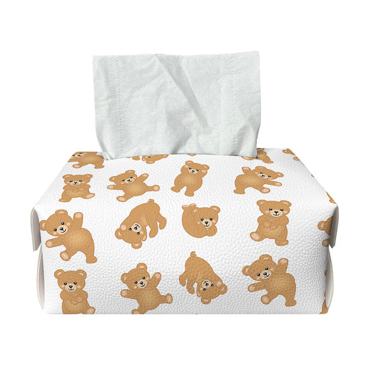Cartoon Teddy Bear Pattern Print Rectangle Tissue Box Cover
