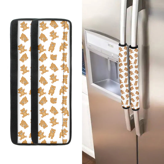 Cartoon Teddy Bear Pattern Print Refrigerator Handle Covers