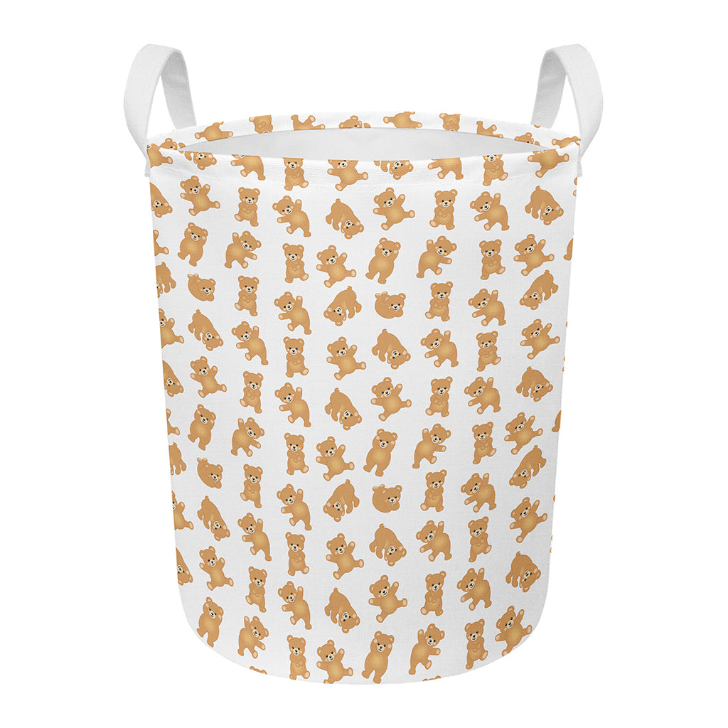 Cartoon Teddy Bear Pattern Print Round Laundry Basket