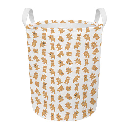 Cartoon Teddy Bear Pattern Print Round Laundry Basket