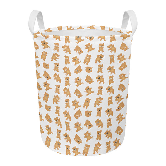 Cartoon Teddy Bear Pattern Print Round Laundry Basket