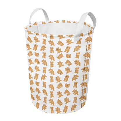 Cartoon Teddy Bear Pattern Print Round Laundry Basket