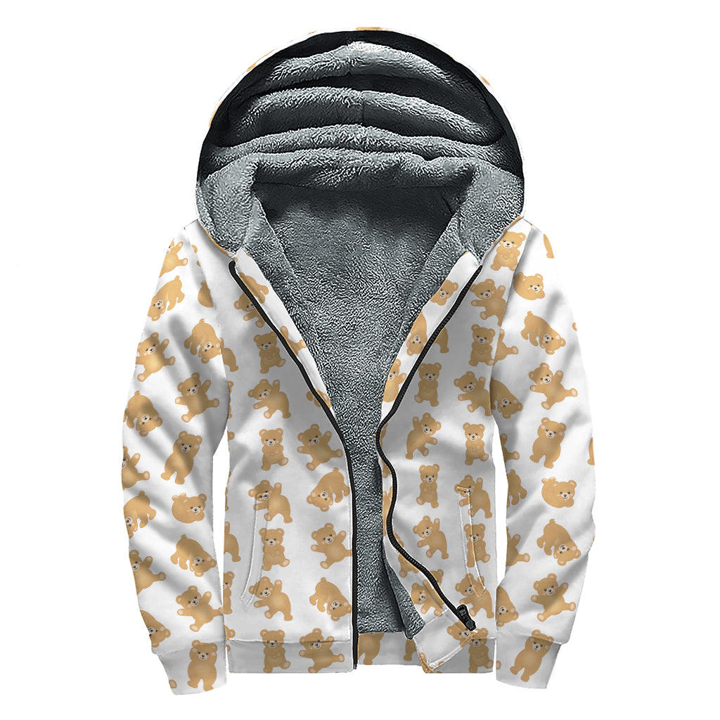 Cartoon Teddy Bear Pattern Print Sherpa Lined Zip Up Hoodie