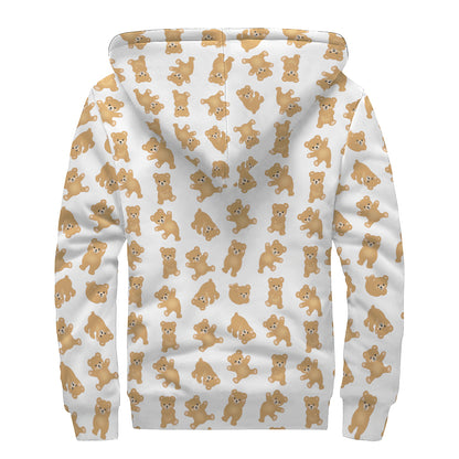 Cartoon Teddy Bear Pattern Print Sherpa Lined Zip Up Hoodie