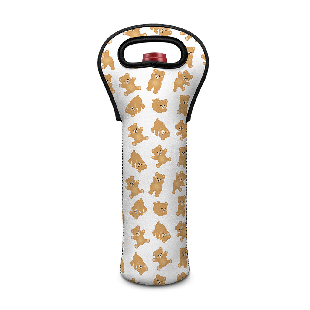 Cartoon Teddy Bear Pattern Print Single Neoprene Wine Tote