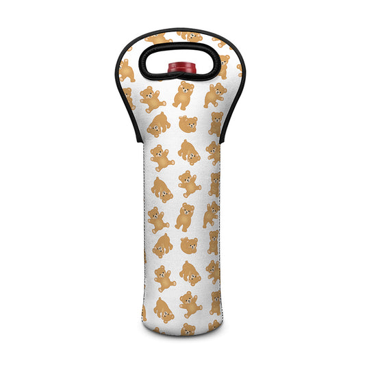 Cartoon Teddy Bear Pattern Print Single Neoprene Wine Tote
