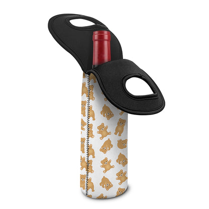Cartoon Teddy Bear Pattern Print Single Neoprene Wine Tote