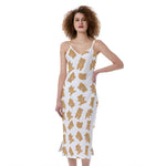 Cartoon Teddy Bear Pattern Print Slim Fit Midi Cami Dress