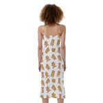 Cartoon Teddy Bear Pattern Print Slim Fit Midi Cami Dress