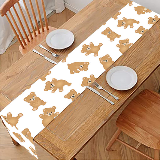 Cartoon Teddy Bear Pattern Print Table Runner