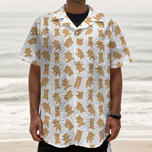 Cartoon Teddy Bear Pattern Print Textured Short Sleeve Shirt