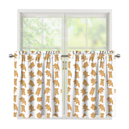 Cartoon Teddy Bear Pattern Print Tier Curtains