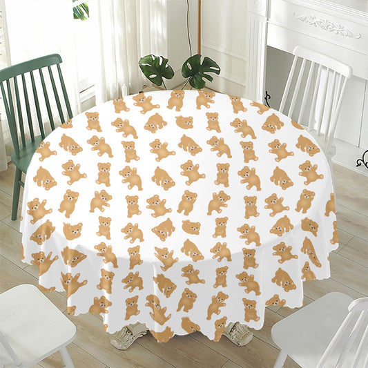 Cartoon Teddy Bear Pattern Print Waterproof Round Tablecloth