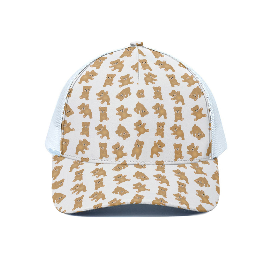 Cartoon Teddy Bear Pattern Print White Mesh Trucker Cap