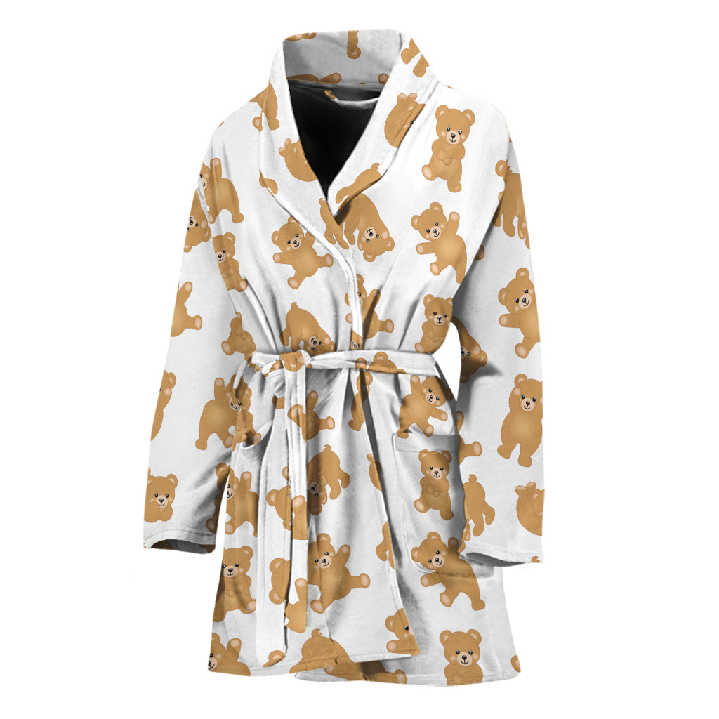 Cartoon Teddy Bear Pattern Print Women's Bathrobe