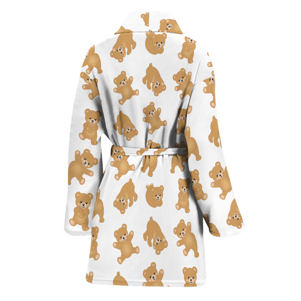 Cartoon Teddy Bear Pattern Print Women's Bathrobe