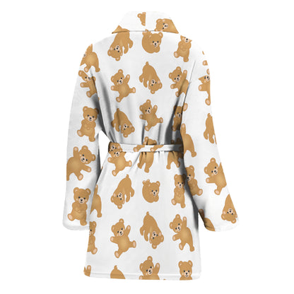 Cartoon Teddy Bear Pattern Print Women's Bathrobe