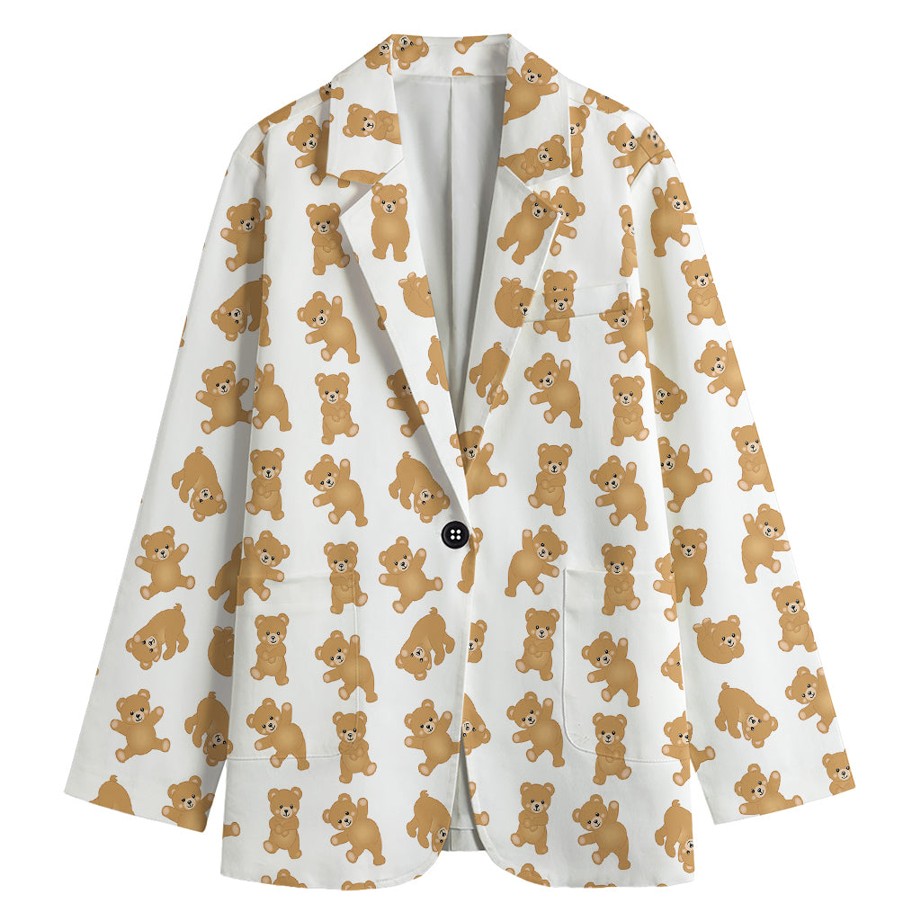 Cartoon Teddy Bear Pattern Print Women's Blazer